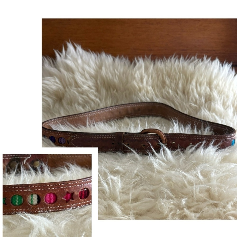 Brown Leather Textile Southwestern Belt
